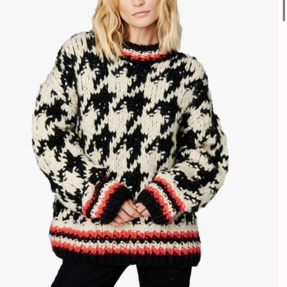 Blank NYC Chunky Knit Houndstooth Sweater - Black and Cream - Picture 1 of 3